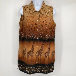 MARLA KIM - M - VINTAGE Sleeveless Giraffe Button Down Shirt